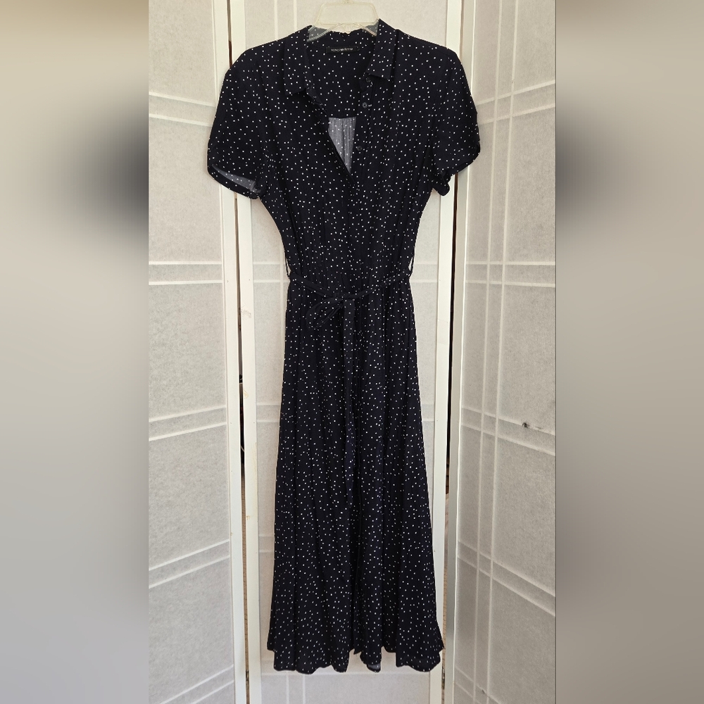 Navy Midi Dress with White Polkadots